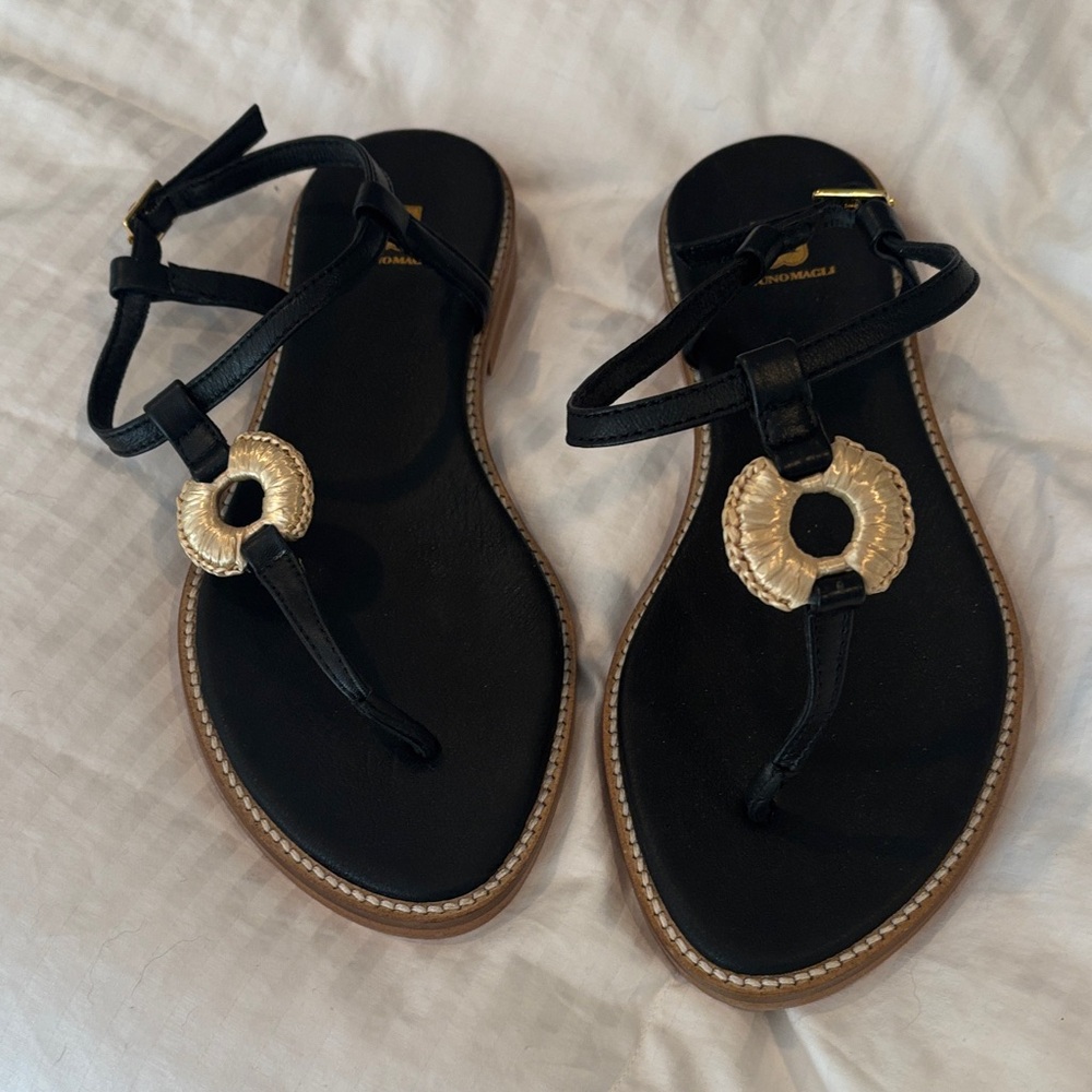 Bruno Magli Black Sandals with Gold Accents